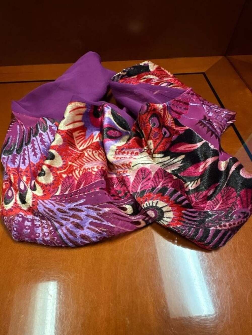 Purple Velvet Burnout Floral Scarf